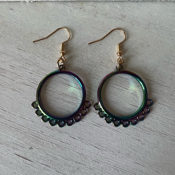 Rainbow Holographic Dangle Earrings - Picture 1 of 3